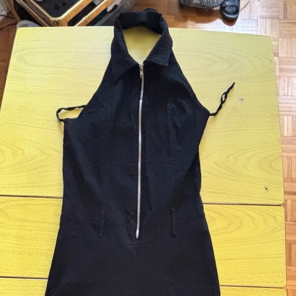 Vintage y2k 90 zip up halter jumpsuit black flared ACCEPTING OFFERS - Picture 1 of 7